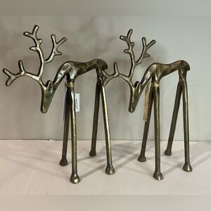 34 TH & PINE Reindeer Set of 2 Winter metal Christmas Decor In Vintage Gold NWT